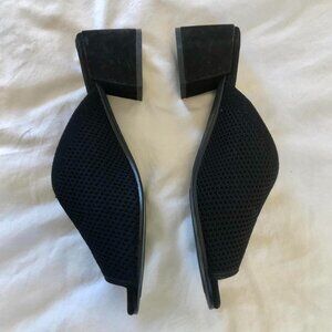 Eileen Fisher Fave Fabric Block Heel Slip On Stretch Sandals Black Size 7.5